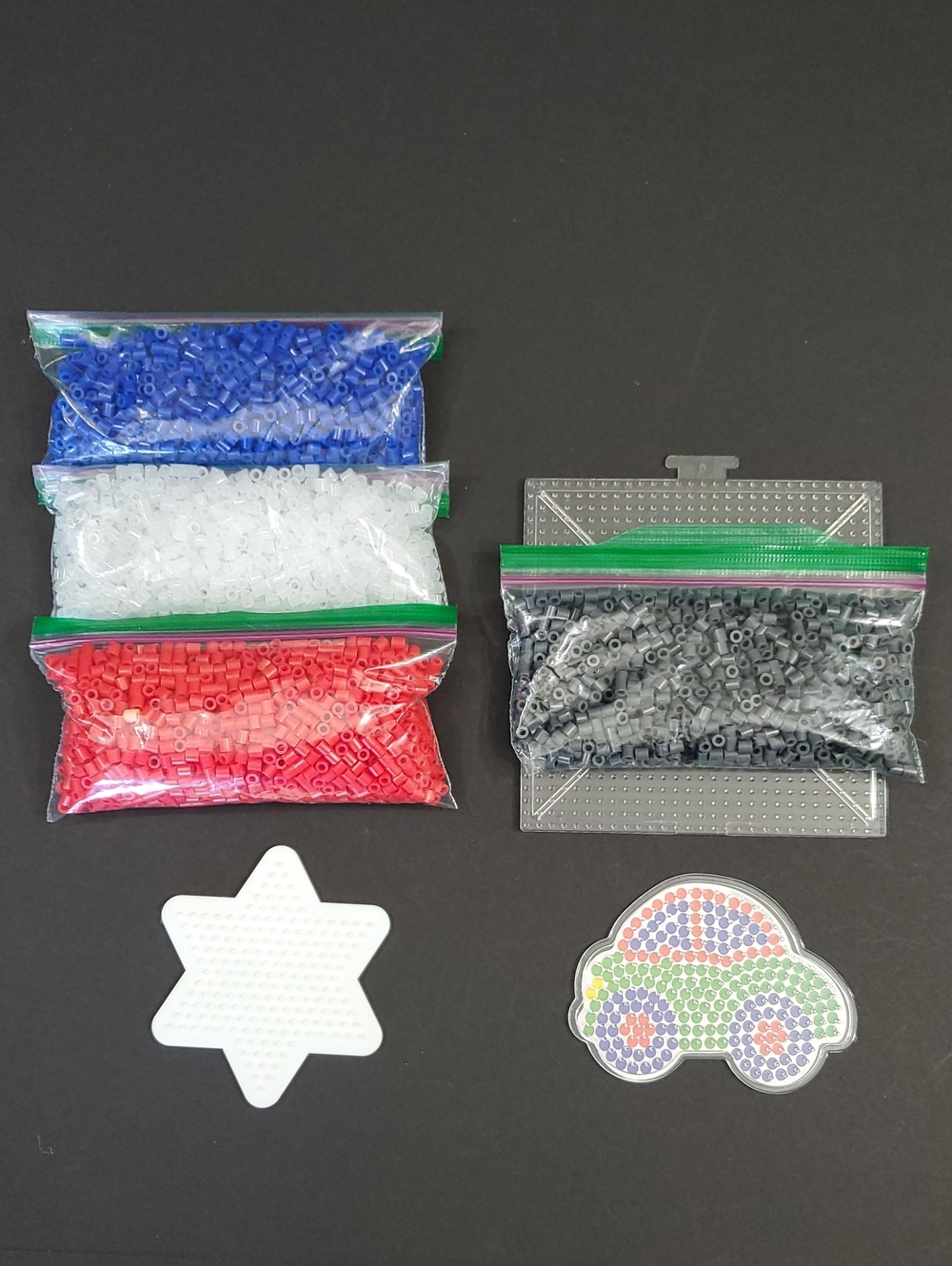 Sorted Perler Beads Set with 3 Pegboards Car Star Square